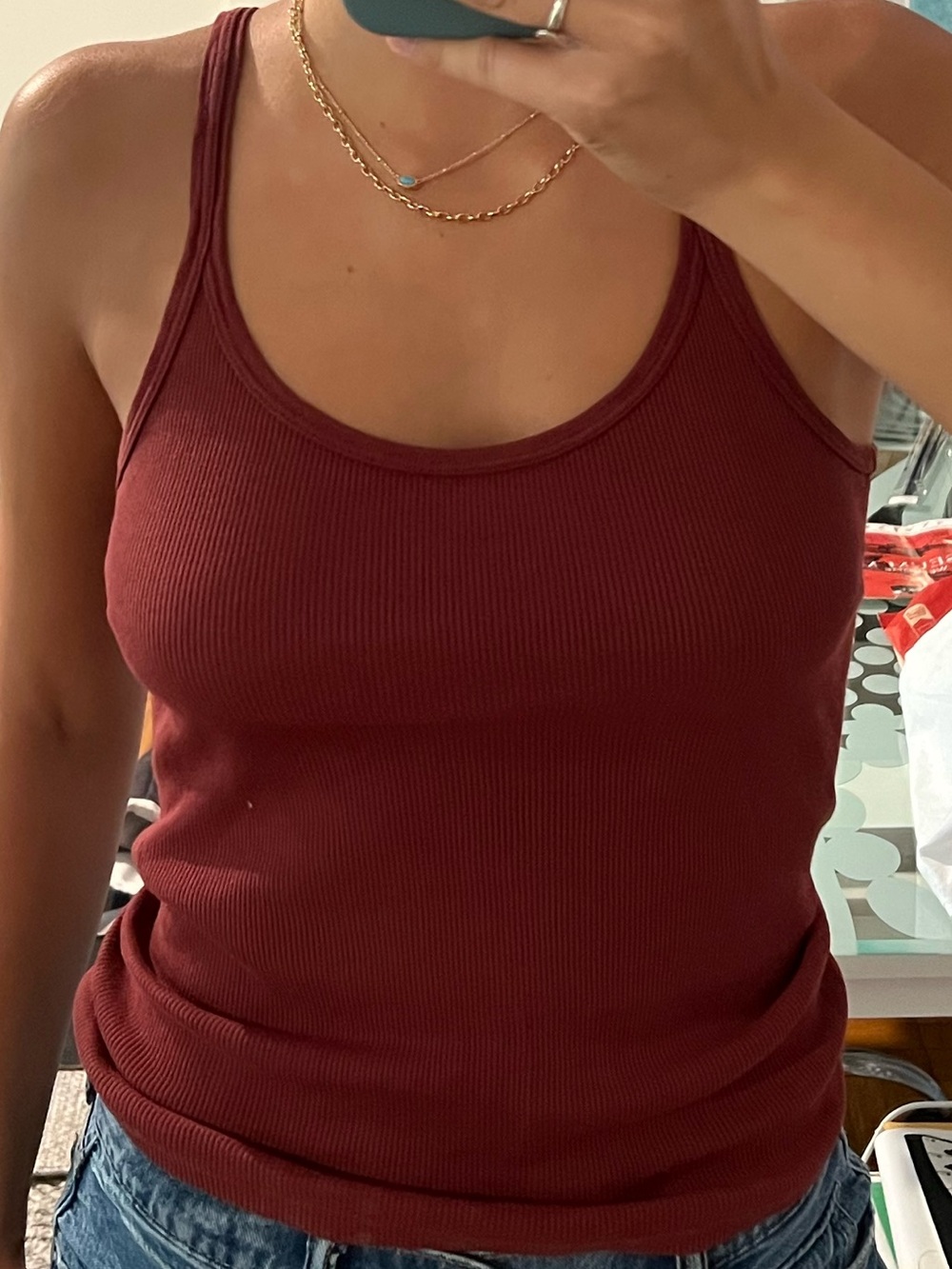 Brandy Melville Ribbed Scoop Neck Tank Top - Burgundy, Size OS